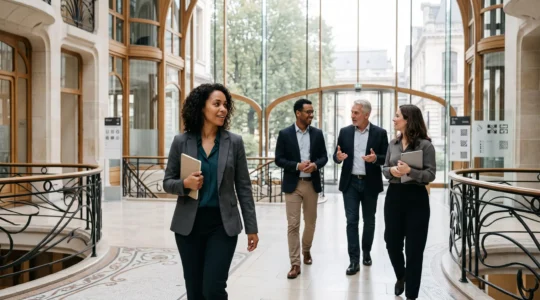 Jeune professionnel se distinguant par ses compétences comportementales dans un environnement de travail belge contemporain