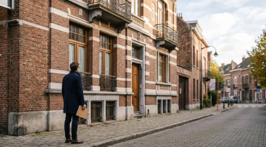 Facade elegante d'une maison de maitre belge en briques avec grandes fenetres, illustrant l'evaluation du potentiel d'un bien avant achat