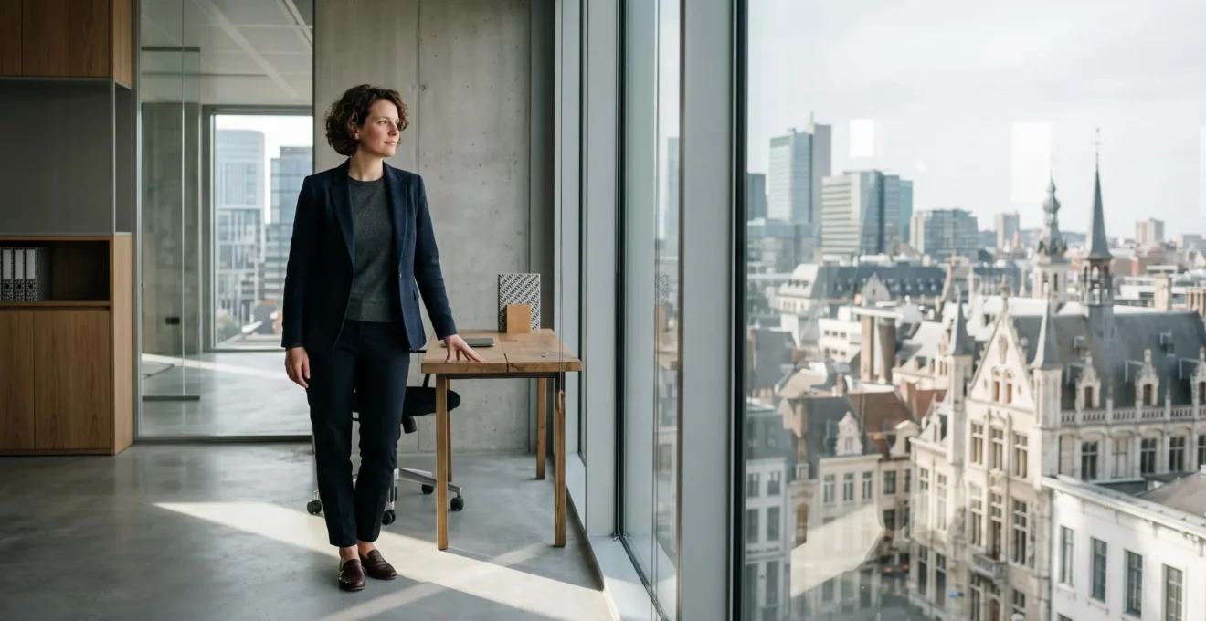 Jeune professionnel dans un bureau lumineux à Bruxelles, symbolisant l'ouverture de nouvelles opportunités de carrière grâce au bilinguisme