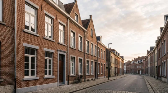 Facade renovee en briques de parement traditionnelles sur une maison belge, illustrant la valorisation immobiliere
