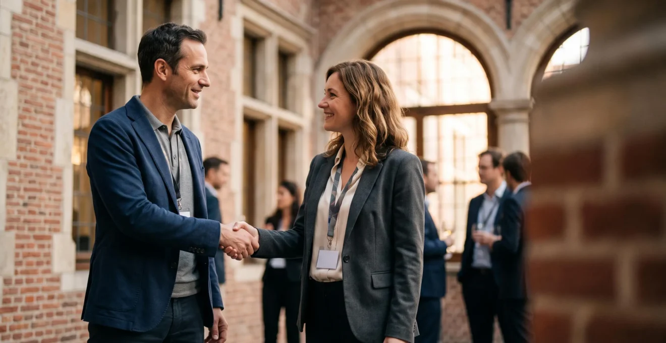 Entrepreneur belge échangeant une poignée de main lors d'un événement de réseautage professionnel