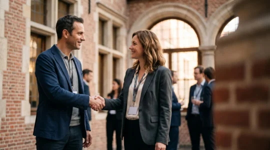 Entrepreneur belge échangeant une poignée de main lors d'un événement de réseautage professionnel