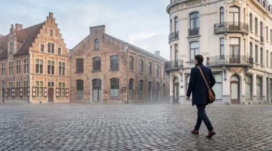 Illustration conceptuelle représentant l'unité entrepreneuriale entre les trois régions belges malgré leurs différences architecturales et culturelles